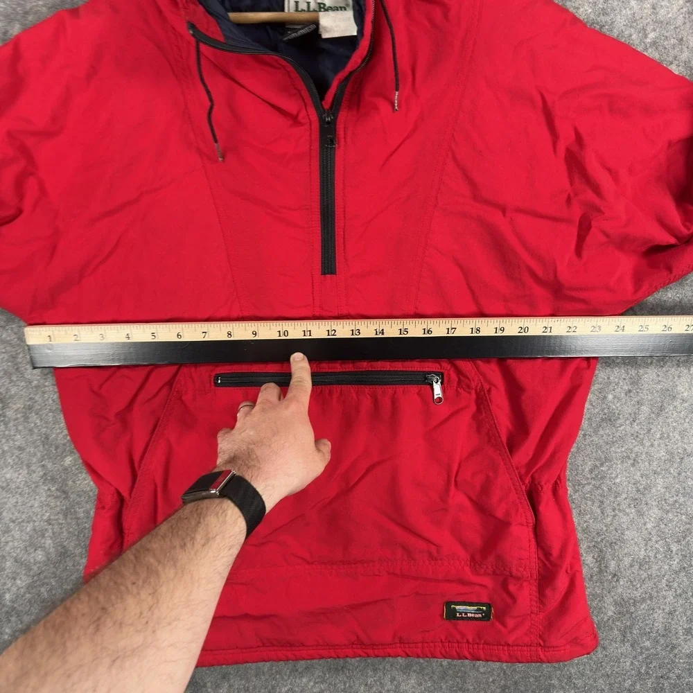 Vintage LL Bean Anorak Pullover Jacket Mens Medium Red Hooded Thinsulate USA 90s
